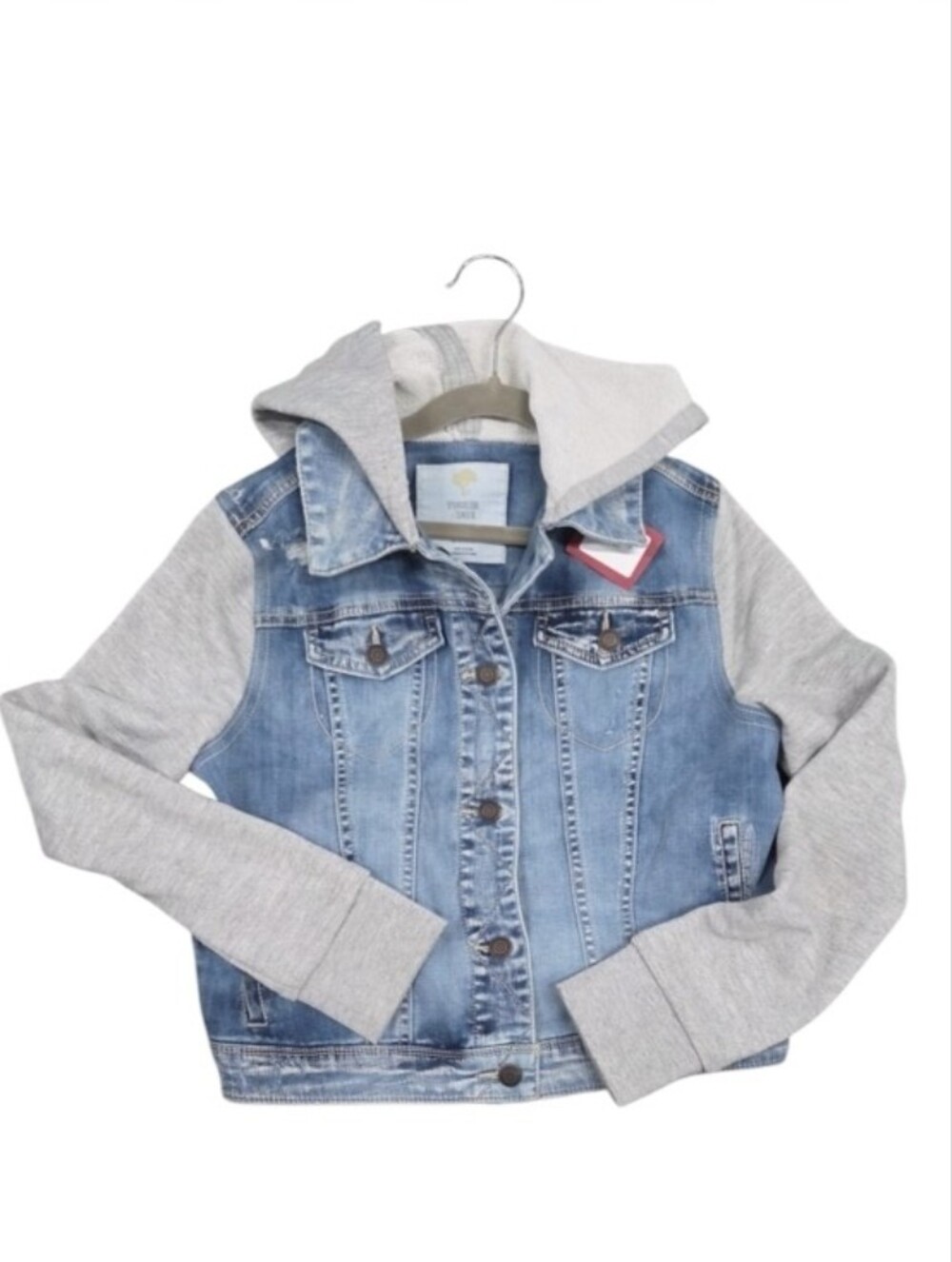 Tucker + Tate Size XL Light Blue Denim Jacket with Gray Hooded Sleeves